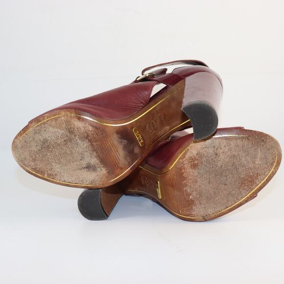 Ralph Lauren Burgundy Leather & Patent Peep Toe Heels – Size 8.5 - Picture 6 of 7